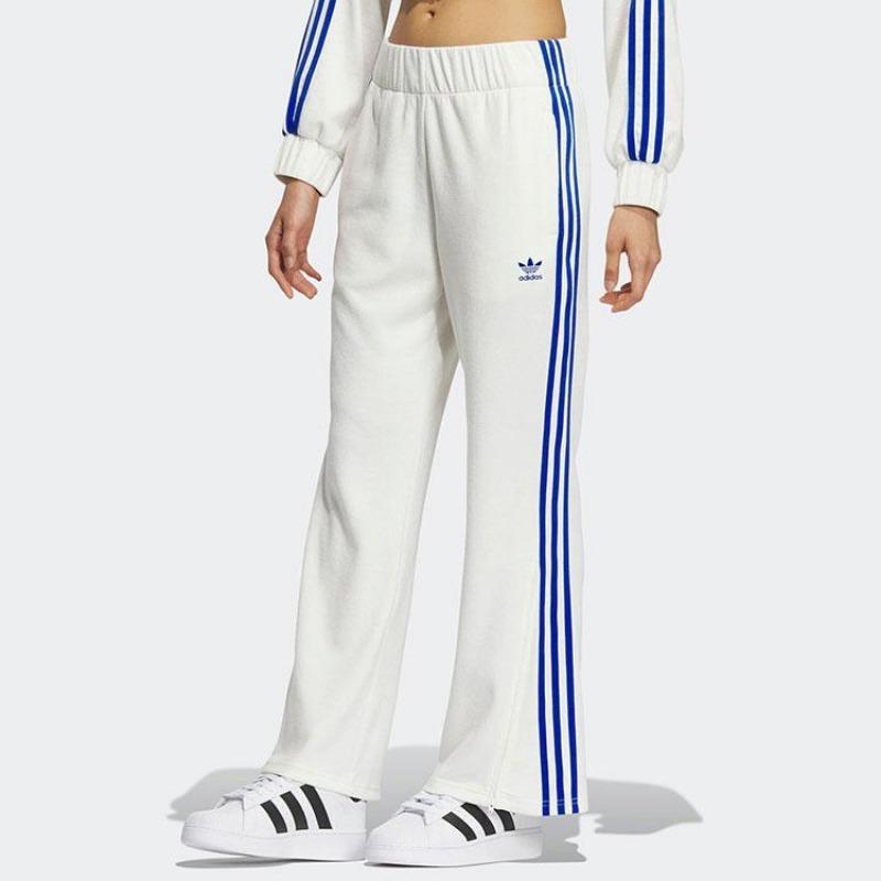adidas Originals Women's Retro Loose Wide-Leg Side-Slit 3-Striped Casual Sports Pants White Blue IY7121
