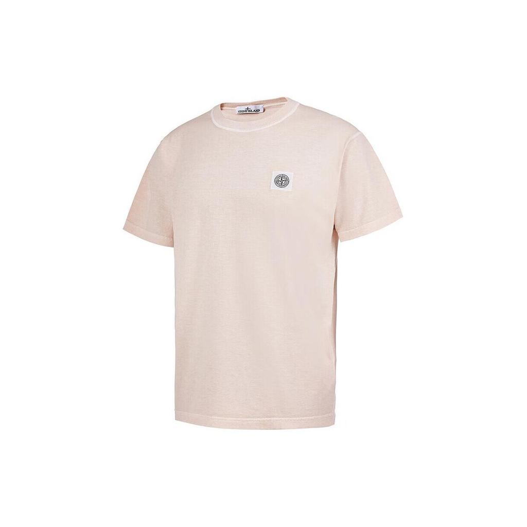 Stone Island Solid Color Label Round Neck Pullover Short Sleeve T-Shirt Men Tops Pink 771523742-V0180