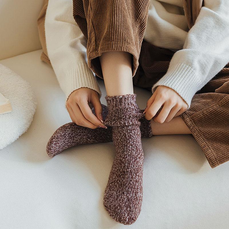 Autumn Winter Thicken Warm Boots Floor Socks Wool Socks Women Japanese Fashion Harajuku Vintage Thermal Long Sock for Women Grey