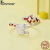 Bamoer 925 Silver Red Enamel Koi Opening Ring Lucky Fish Tail Adjustable Ring for Women Birthday Gift Fine Jewelry