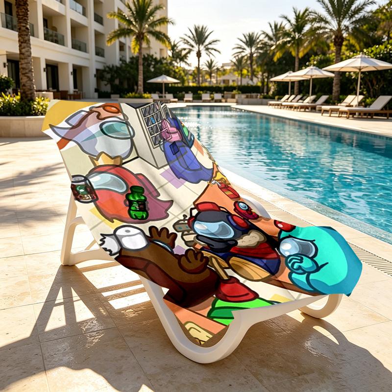 Among Us Print Beach Towel Design, Soft, Lightweight. for Home Bathroom, Spa, Pool, Yoga, Surfing, Camping, Gift for Family, Friend