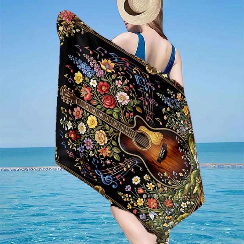 Neon Guitar Melody Beach Towel, Super Soft Microfiber, Gift for Her/Him, Birthday, for Pool, Beach, Travel, Home Decor Fan Gifts