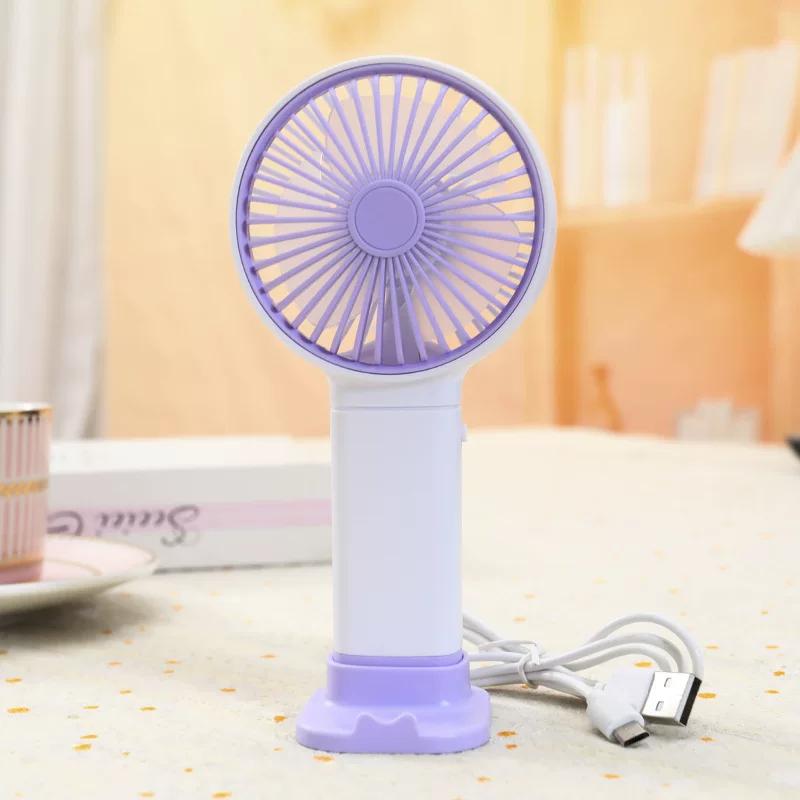 2024 New Model Handheld Mini Fan USB Charging Phone Holder Strong Wind Power Gift Fan Can Be Printed with Logo