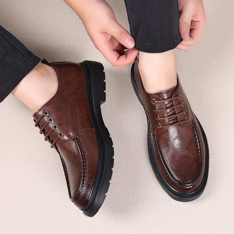 Men's Casual Business Shoes Genuine Cow Leather Mens Thick Sole Lace-up Dress Office Flats Men Fashion Wedding Party Oxfords