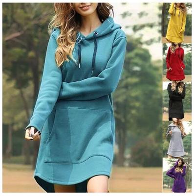 Pocket Kpop Hoody  Hoodies Long Style  Women Casual Loose Solid Sweatshirt  Pullover Dress Plus Size