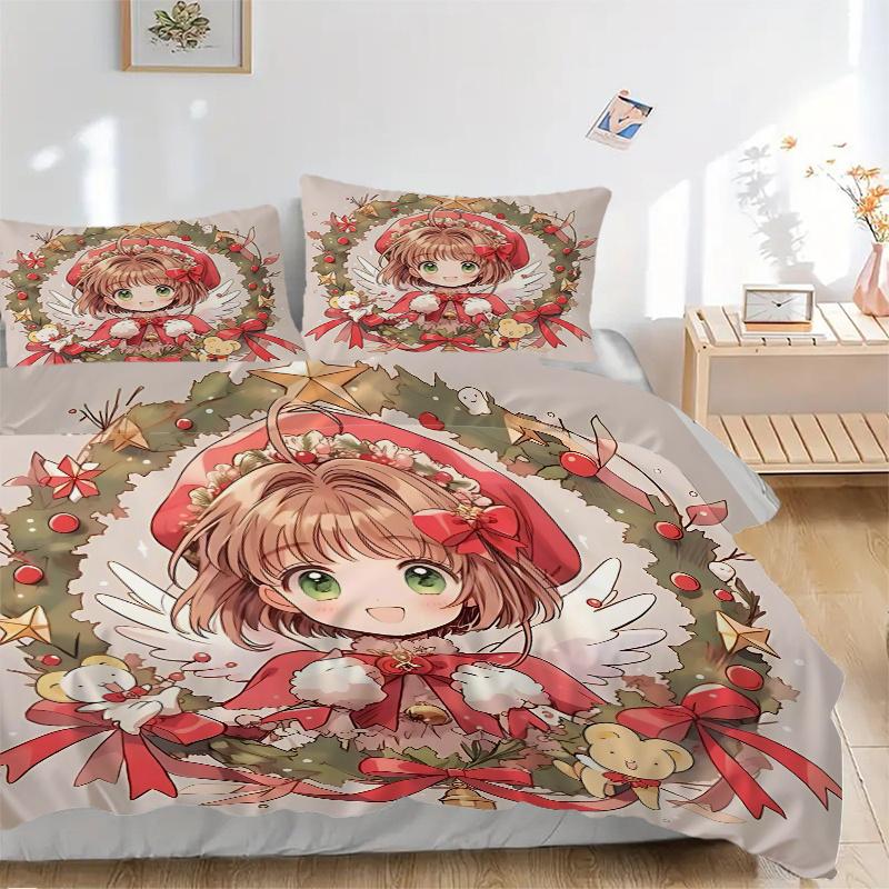 3pcs Cardcaptor Sakura Bedding Set - 1 Soft Quilt Cover + 2 Pillowcases, Machine Washable - Suitable for All Seasons, Perfect Gift for Famil