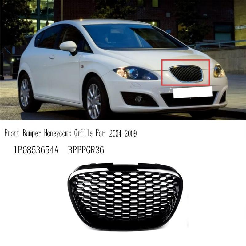 Front Bumper 1P0853654A Honeycomb Grille Mesh For Seat Leon MK2 1P Altea Toledo Mk3 2004-2009 BPPPGR36 Badgeless Design
