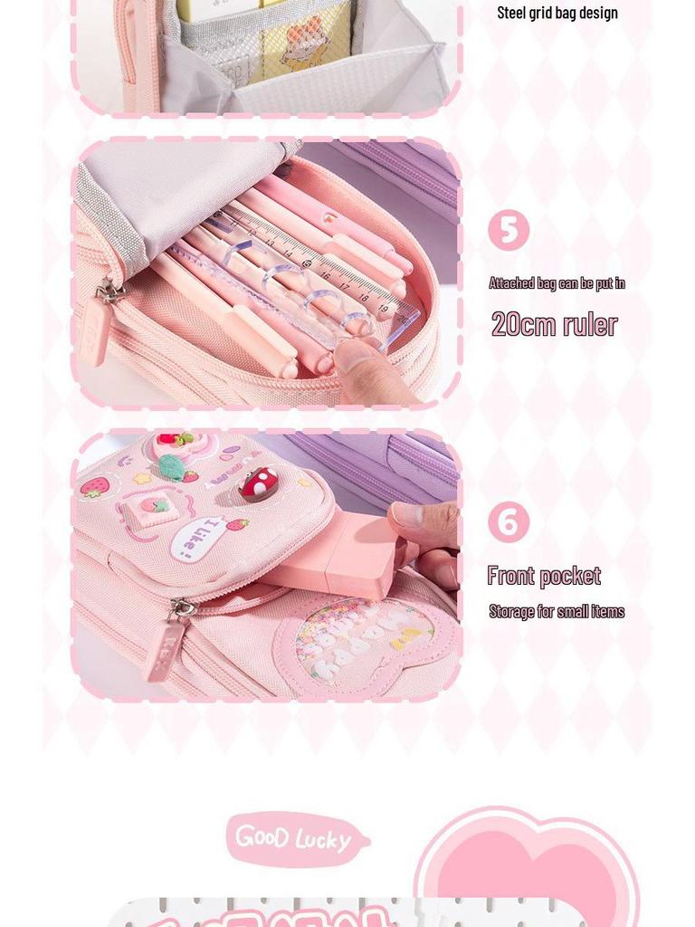 Three-layer Cute Cartoon Pencil Bag for Girls: Spacious, Stylish, and Ideal for Primary School Students