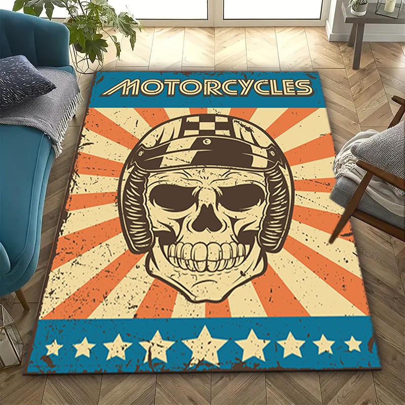 1PC Skull Dark Gothic Pattern Printed Carpet Rug for Living Room Bedroom Home Sofa Decoration,Non-slip Floor Mat Floor Mat