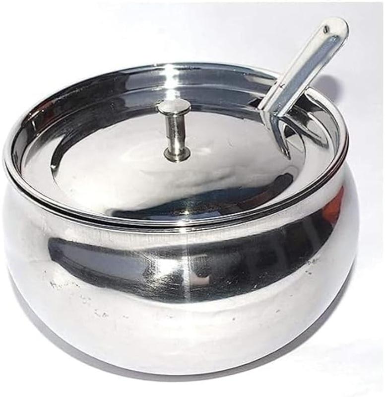 TreegoArt Stainless Steel Ghee Pot Ghee Dani Oil Dispenser Oil Container With Spoon And lid For Kitchen, Cooking And Pooja Items - 300 Ml (Approx) серебряный