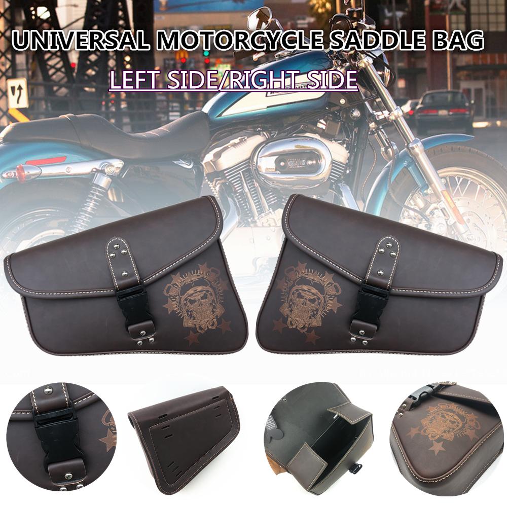 

Universal Motorcycle Saddle Bag PU Leather Side Tool Bags Motocross Saddlebags Retro Brown For RIGHT SIDE