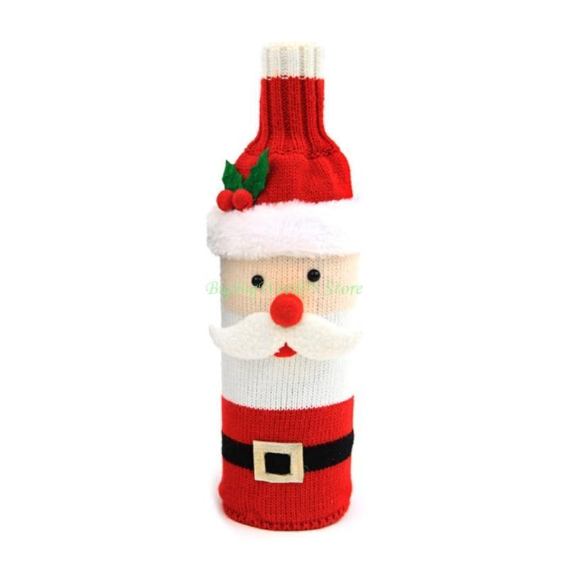 

24TE Christmas Wine Bottle Cover Merry Christmas Decorations Knitting Santa Snowman Candy Gift Bag for Home New Year