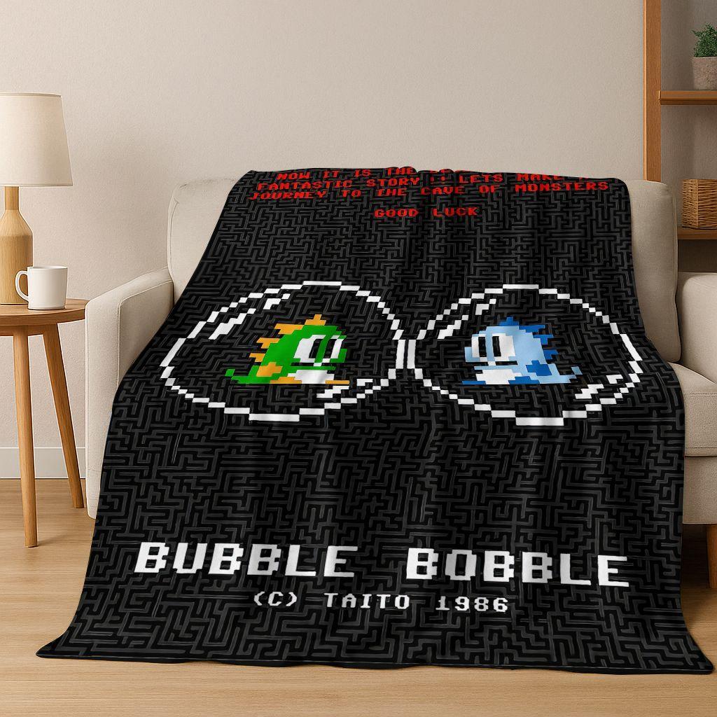 3D Retro Game Bubble Bobble Cartoon Flanellen Deken, Gezellige Zachte Plaid voor Huis Slaapkamer Bed Bank Picknickhoes Cadeau Kinderen