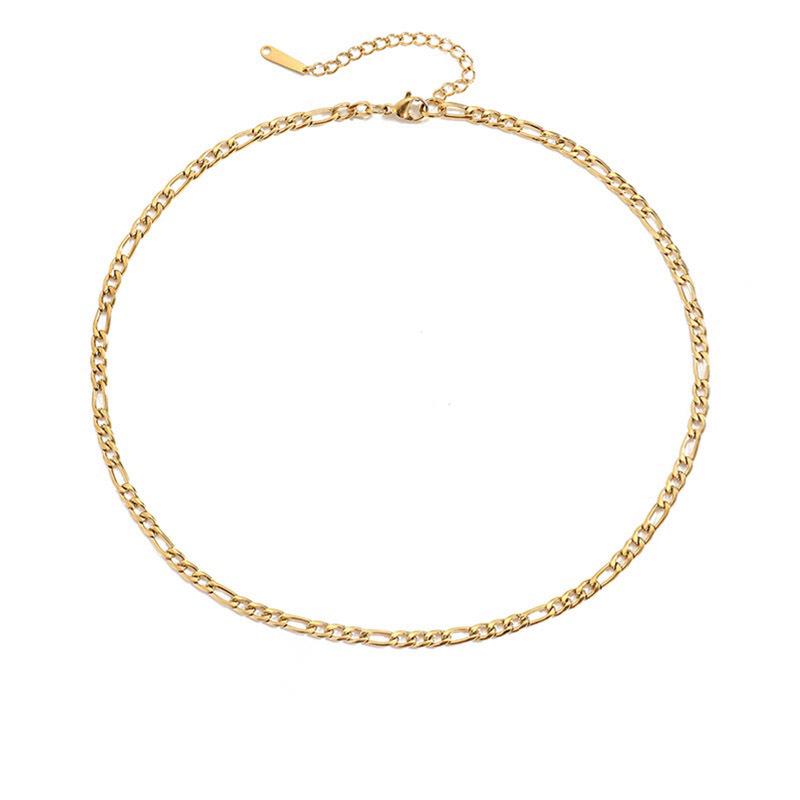 Unisex Figaro Chain Necklace in Gold Titanium Stainless Steel