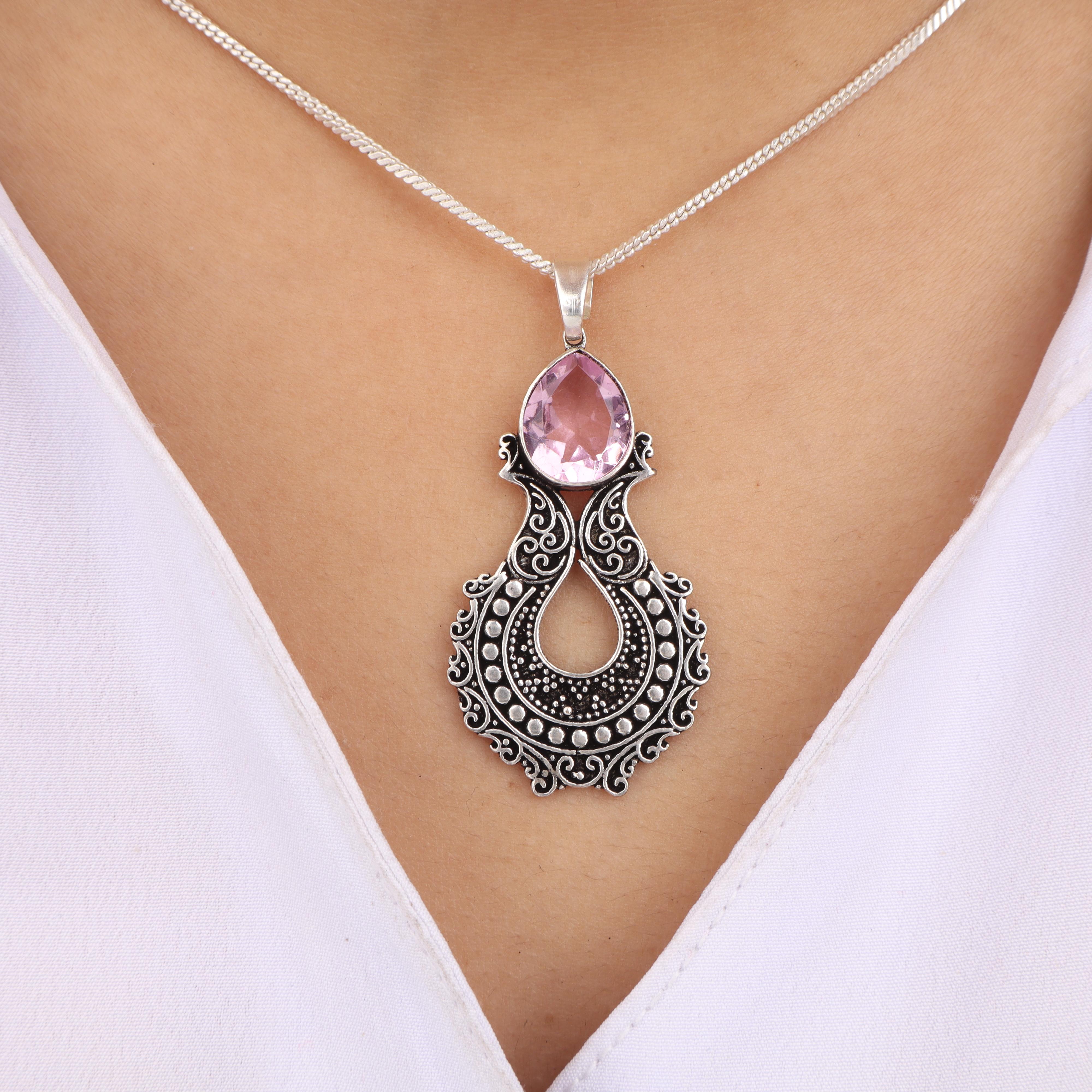 Natural Morganite Gemstone 925 Sterling Silver Oxidize Jewelry Precious Pendant 1.8 For Your Love CP-45-11