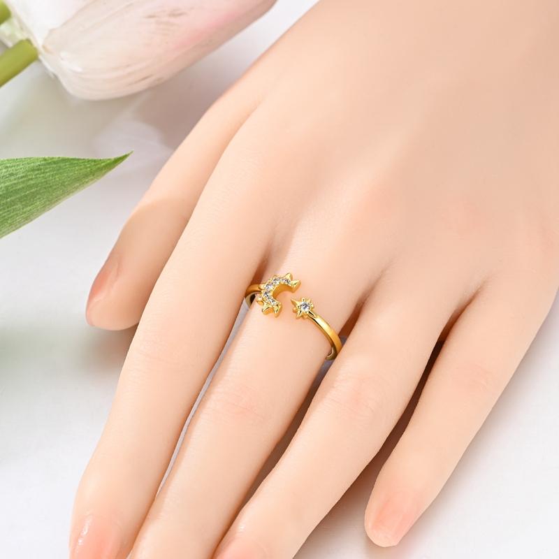 Authentic copper Sunflower Bee Open Ring Star Shape Moon Womans Exquisite Ring Beautiful Accessory Ring Wedding Valentine Day Gift