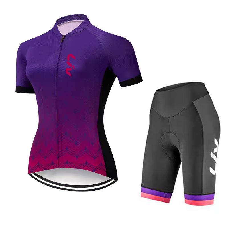 Cycling Jersey Set Women's Summer Cycling Bib Sponge Cushion Road Bike Cycling Top Moisture Wicking Quick Drying Clothes