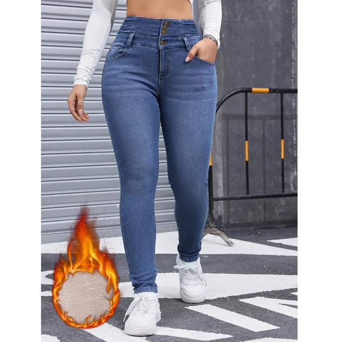 Women s Mid Rise Skinny Jeans Slim Fit Private Noble Fleece Lined Winter Women Denim Trousers XS синий