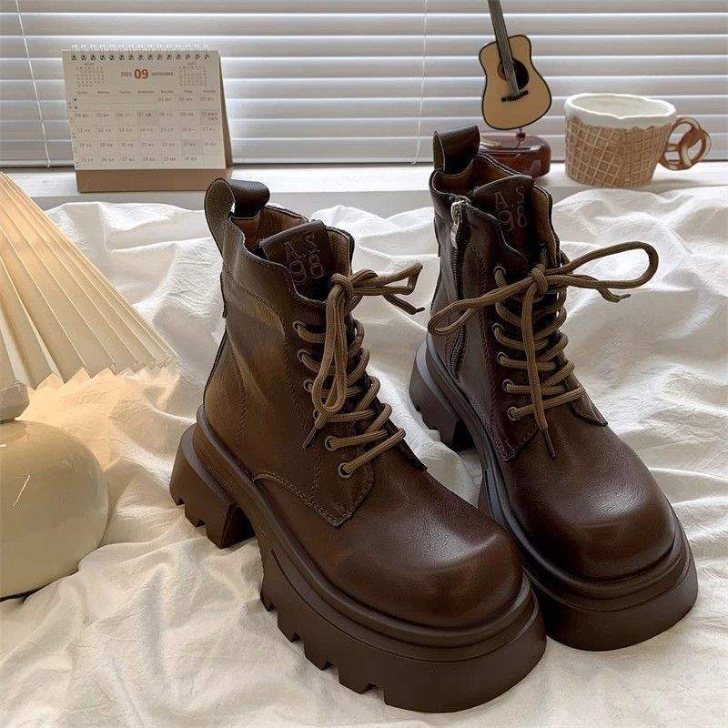 

Коричневые ретро ботинки Maillard Martin для женской коллекции весна 2025, новые, в британском стиле, короткие ботинки на небольшой толстой подошве с высокой толстой подошвой 38 коричневый