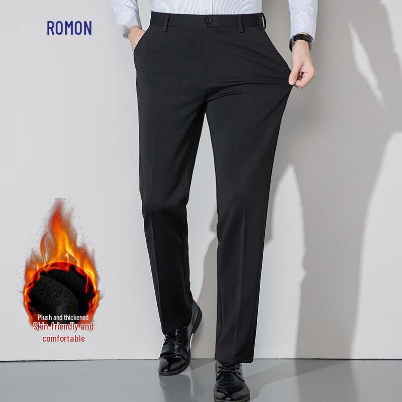 Romon Men's Fleece Lined Wrinkle-Free Stretch Straight-Leg Dress Pants