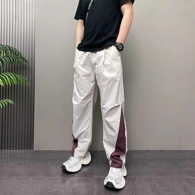 Autumn and Winter Elastic High-waist Pocket Fashion Casual Men's Splicing Striped Wide-leg Loose Straight Sports Pants