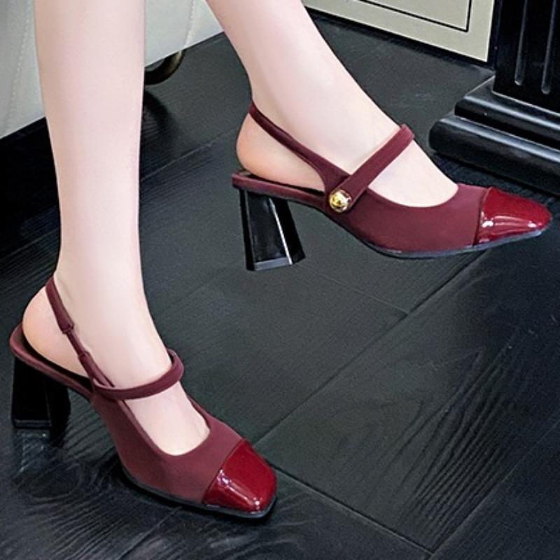 

2025 Ретро Сандалии на толстом каблуке Модные Сандалии с квадратным носком Женский брендовый Люксовый Высокий каблук Темпераментные Универсальные Женские Сандалии 42 вино красного