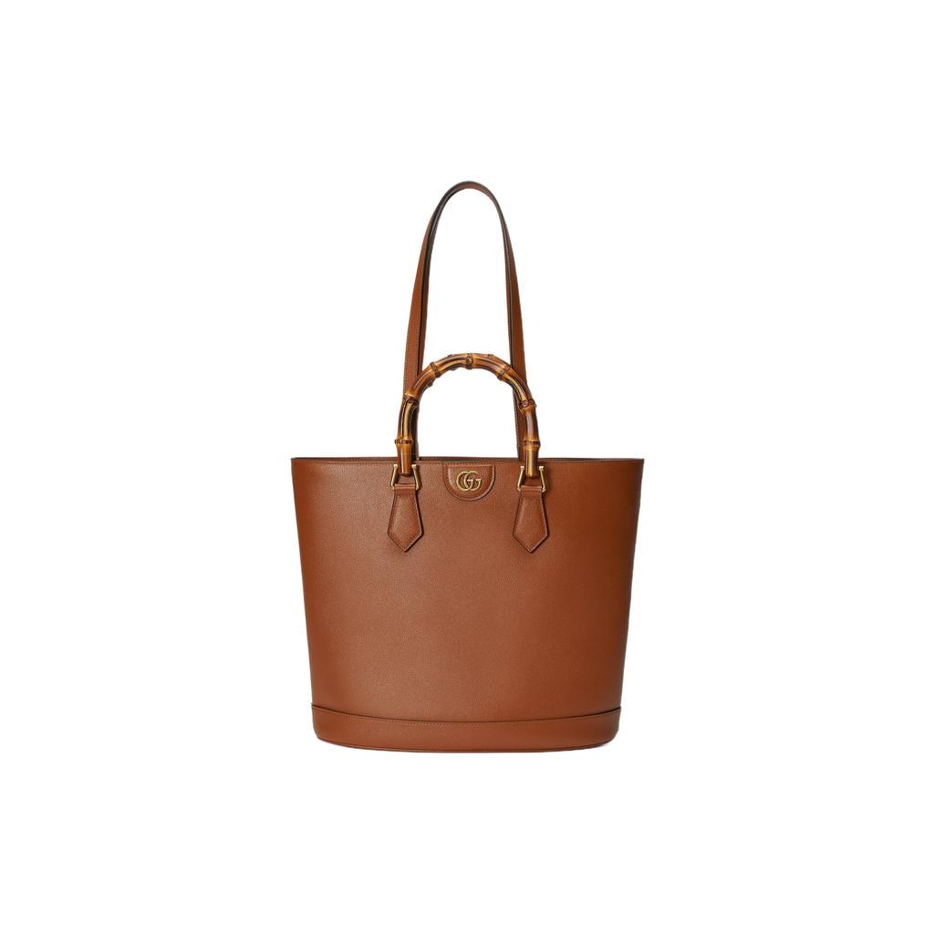 Gucci Diana Bamboo Double G Logo Solid Leather Tote Bag Women tote bags Brown 750394-UAAAY-2548