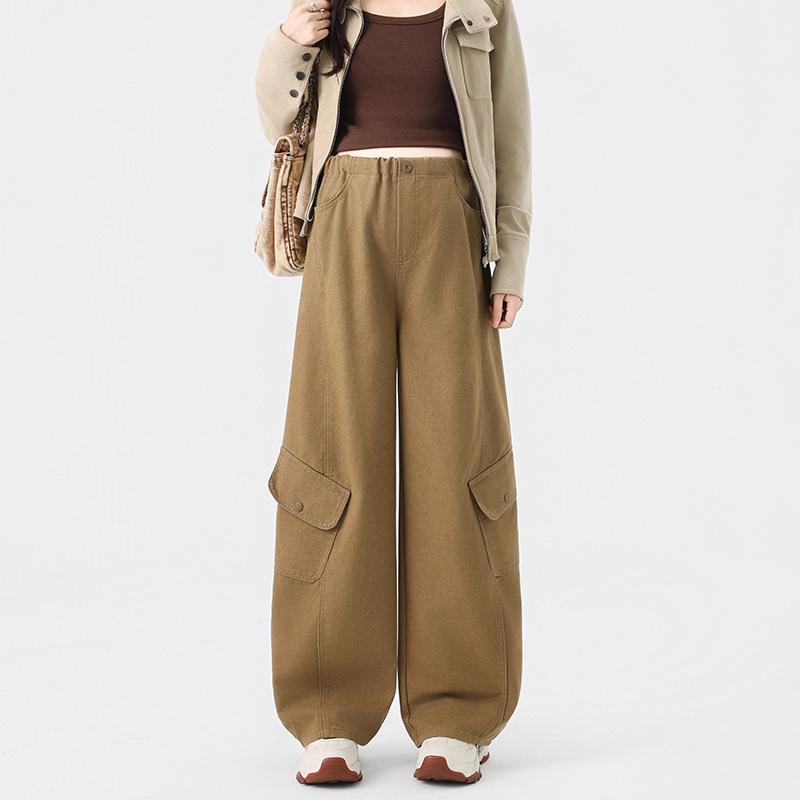 Maternity Korean Wide-Leg Cargo Pants - Spring 2026 High-Waisted Drawstring, Stylish & Versatile XL