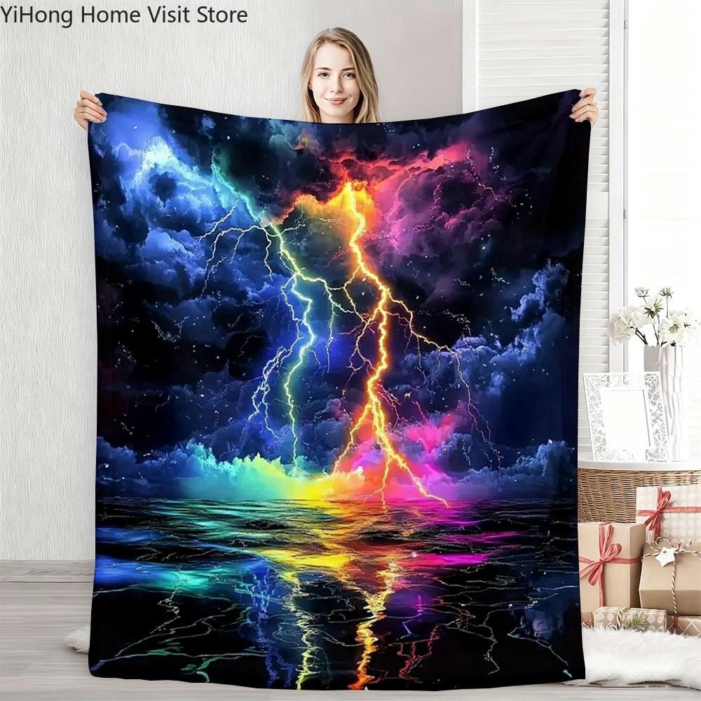 Flannel Throw Blanket Colorful lightning special HD Printed,suitable for sofas,beds,offices,travel,camping chairs,warm blanket