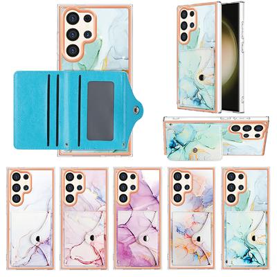 IMD-farbige Marmor-Telefonhülle mit Kartenhalter-Schlitzen für Samsung Galaxy S20, S21, S22, S23, S24, A12, A13, A14, A15, A24, A25, A33, A34, A53, A54, A55, A11, M11 ...