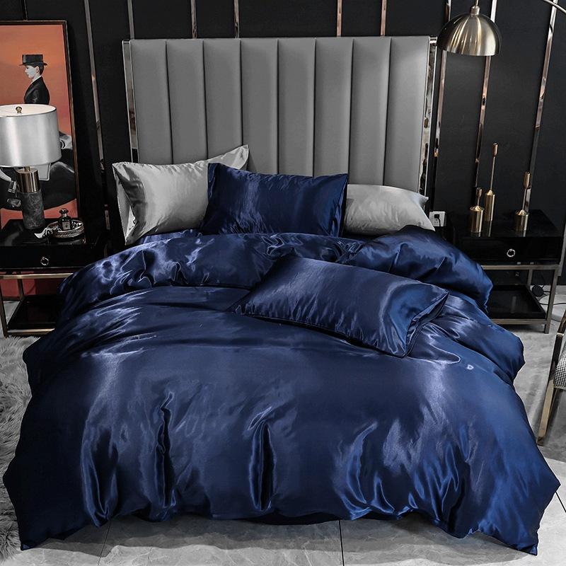 Satin Faux Silk Duvet Cover Set European and American Solid Skin-Friendly Quilt Cover Sleeping Naked Cozy Bedclothes No Sheets