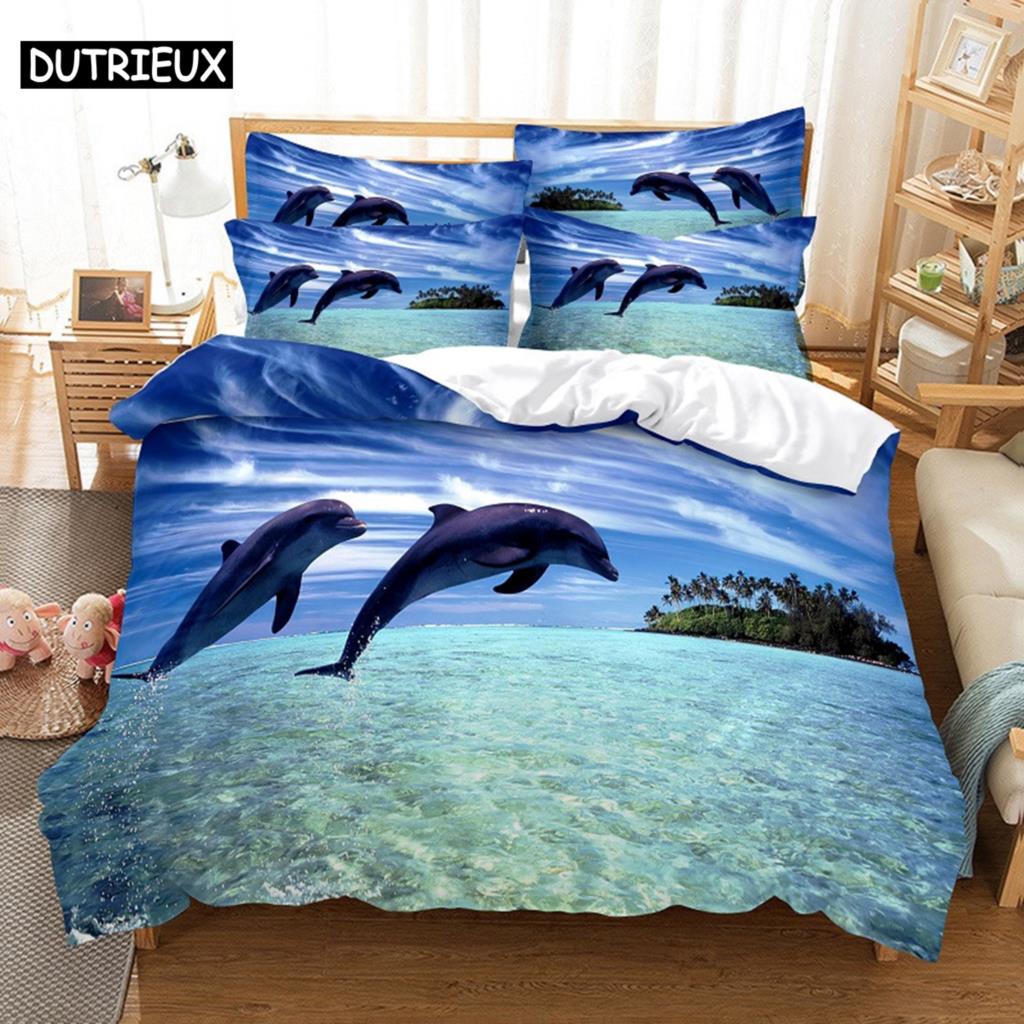 Comforter 3D Digital Printing Fashion Design Dolphins Bedding Set Queen Size