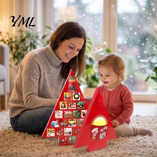 Xmas Party Treat Holder Christmas Tree Advent Calendar Box, DIY Surprising Shaped Paper Hole Punch Holiday Box Gift Fillable Countdown for Candy Small