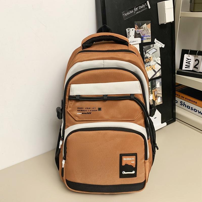 Large Capacity Student Schoolbag Men Color Block Backpack Computer Travel Backpack