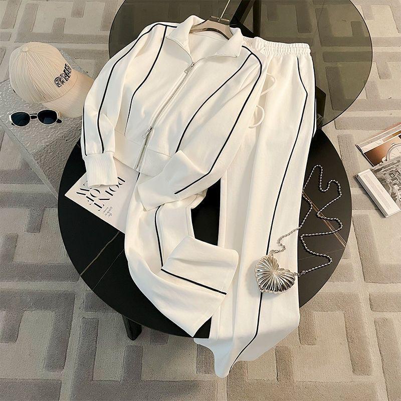 Women's Trendy Autumn Street Style Tracksuit: Zipper Hoodie & Wide-Leg Pants Two-Piece Set