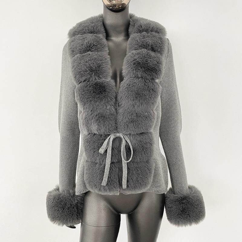 Spring and Autumn Cardigan Fur Coat Imitation Fox Fur Sweater Women's Sweater