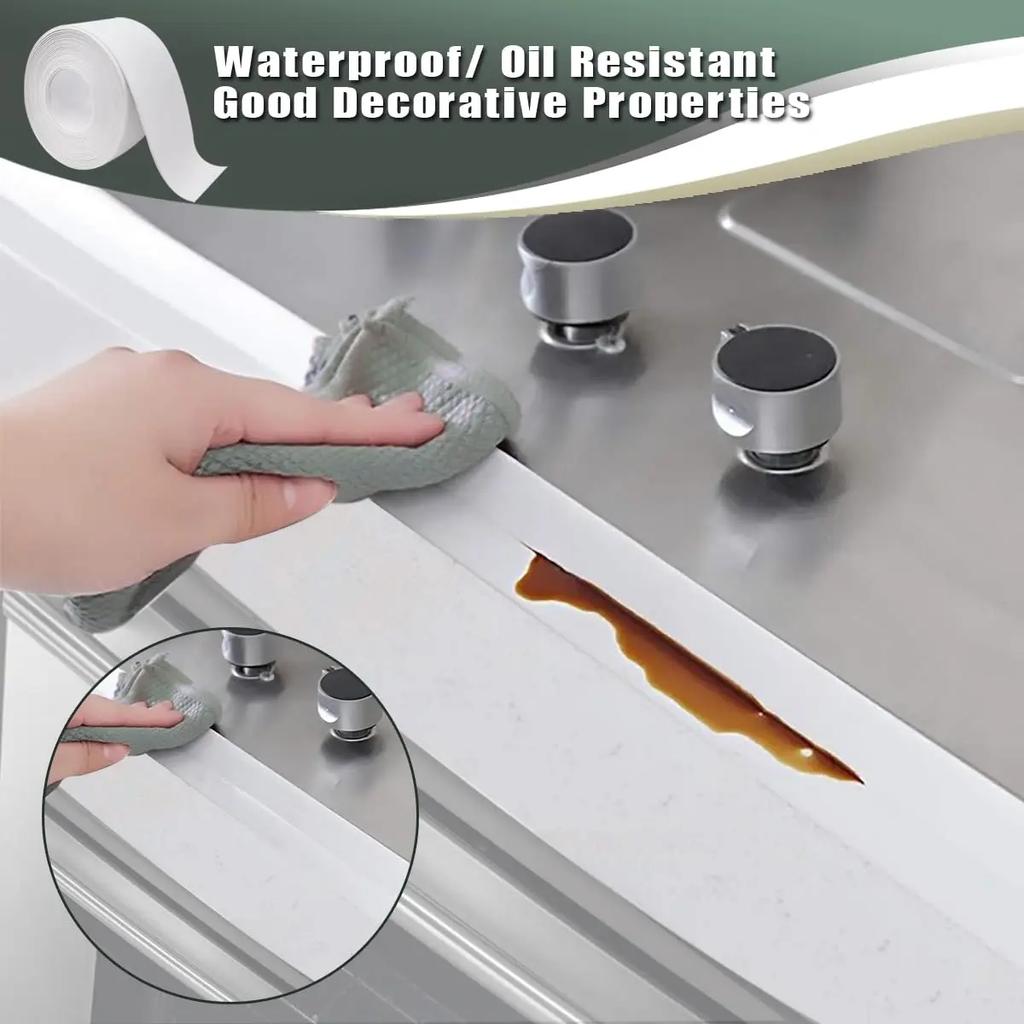 New White Waterproof Tape For Shower Toilet And Kitchen Caulking Strip Wall Edge Protector Shower Tile Sealer Adhesive 3.2m*3.8c