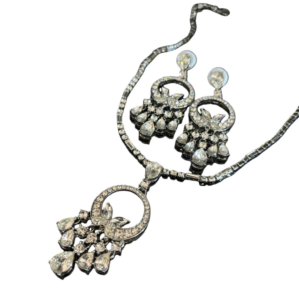 Court Style Exquisite Temperament Long Fringed Dense Inlaid With Diamonds Fashion Earrings High Sense Versatile Elegant Necklace Set