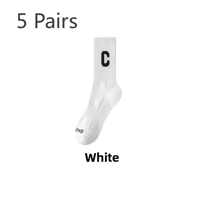 

5 Pairs of Women s Autumn and Winter Sports Letter C Thickened Loop Mid Calf Socks 5 Pairs белый