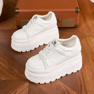 White Shoes Women Wedges Platform Sneaker Fashion Thick Bottom Ladies Leather Shoe Solid White Ins Style Footwear
