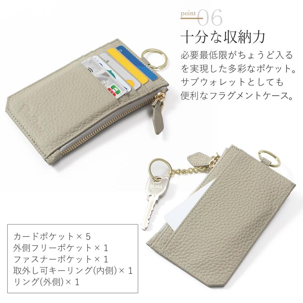 Blanc Pomme Mini-Geldbörse für Damen, Fragment-Etui, Ausweisetui, Echtes Leder, Leicht, Schlank, Stilvoll, Greige, bp-7005