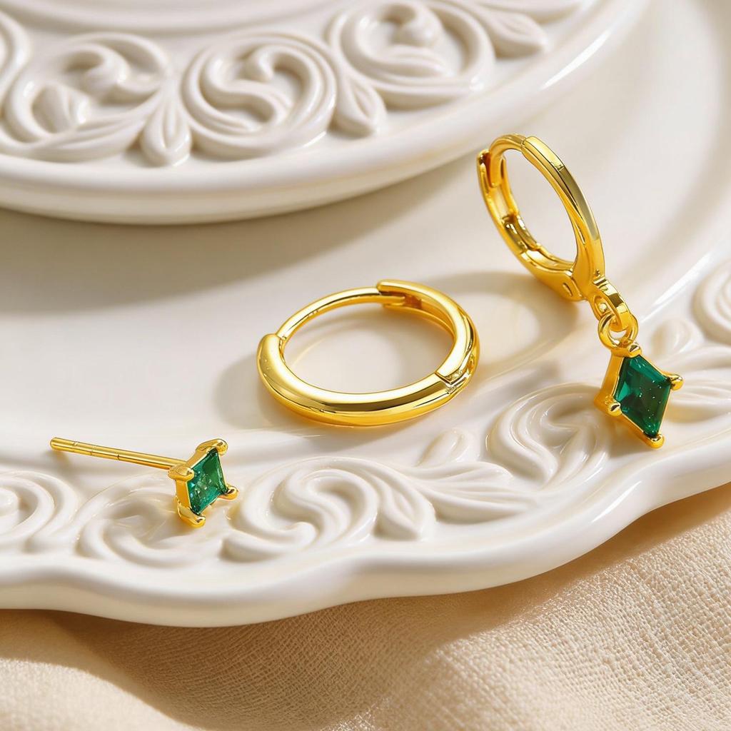 European & American Zirconia Cross Rhombus Earrings Set: Pendants, Studs, Clips & Hoops for Women