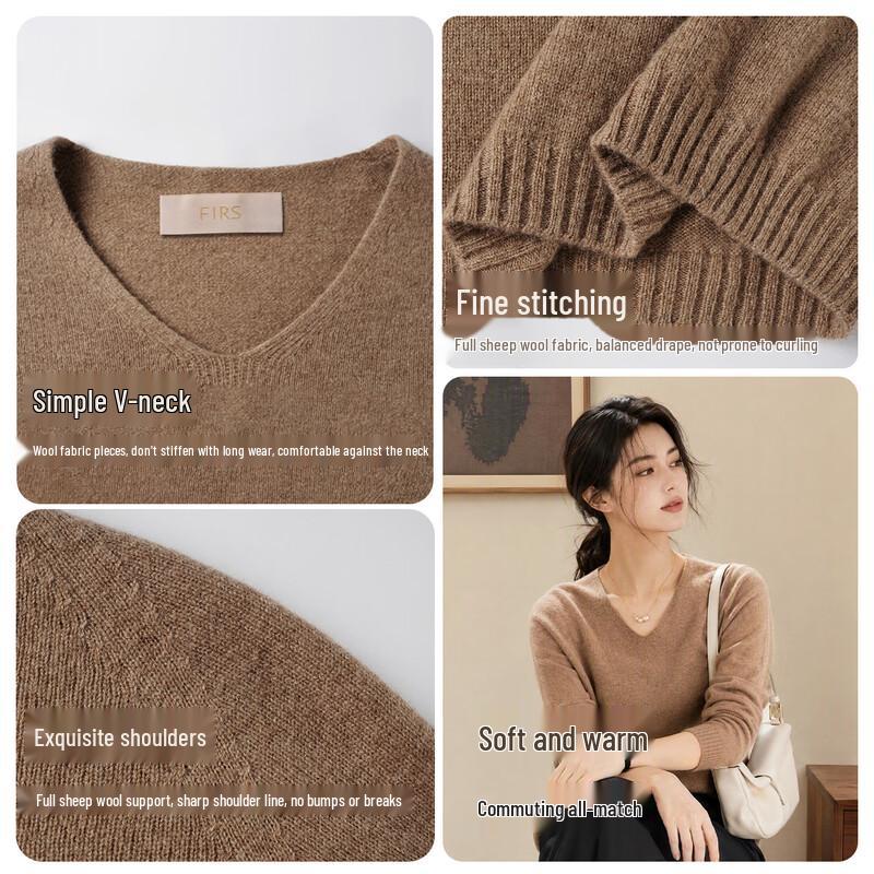 FIRS Women's 70% Merino Wool 30% Cashmere V-Neck Sweater