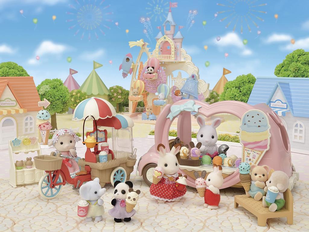 Sylvanian Families Amusement Park Shop Popcorn ST Mark Certified Toy Dollhouse for Ages 3 and Sylvanian Epoch "Ponpon! Cycle" Mi-90 Up, Families,