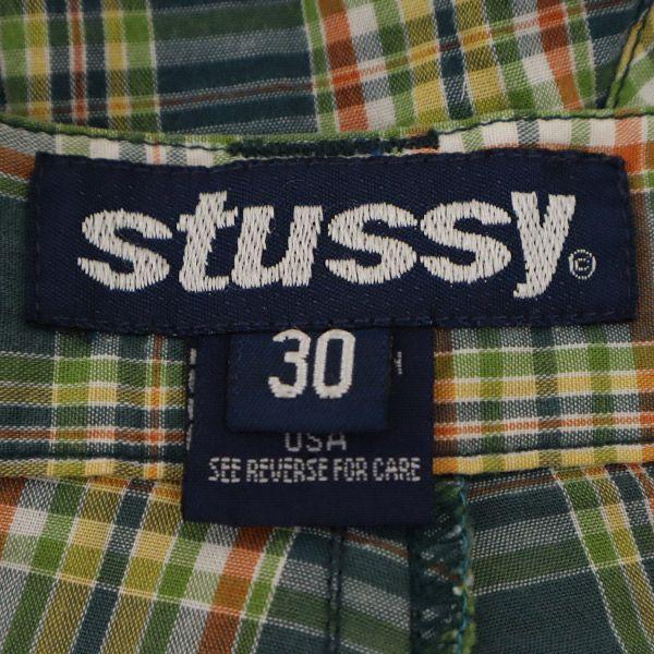 Stussy 90s Made In USA Check Pattern Cargo Shorts W30 Green System Men's Used