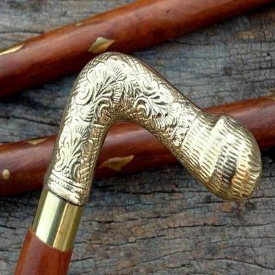 Mango de latón de estilo de diseñador Vintage de forma curvada más larga única para bastón de madera regalo de bastón victoriano