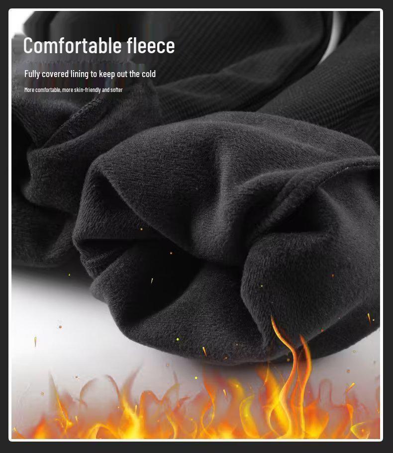 Black Label Plus Men's Slim Fit Fleece Pants - Autumn/Winter Korean Style Large Size Straight Business Casual Trousers