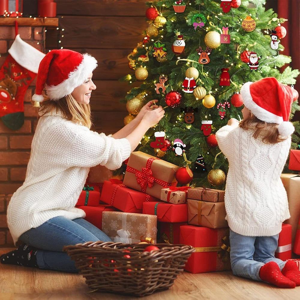 20/40PCS Wooden Christmas Tree Decoration Santa Claus Snowman Xmas Hanging Pendants DIY Mini Hanging Accessories