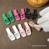 Womens Flat Slide Sandals With Bow Detail Square Toe PU Upper Rubber Sole Casual Shoes