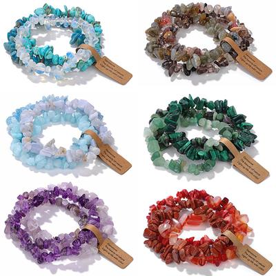 Natural Crystal Gem Stone Bracelet 5-8mm Irregular Amethysts Aquamarine Chips Beads Bracelets Women Men Elastic Jewelry